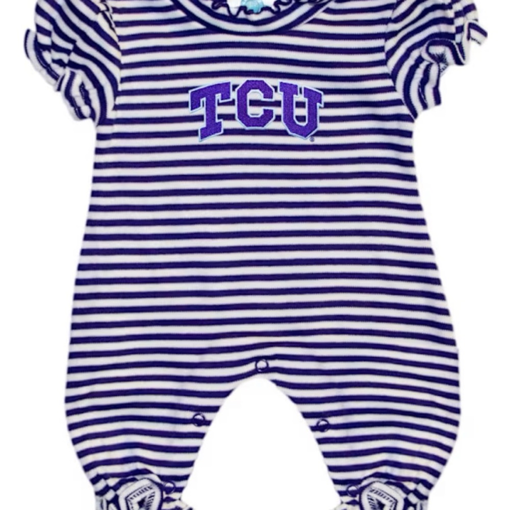 TCU baby girl onesie Striped Purple and White Kids One Piece